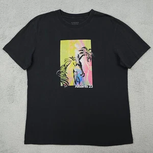 AllSaints Shirt Men Medium Black Lysergia Crew Unicorn Palm Tree 23 Short Sleeve - Picture 1 of 11