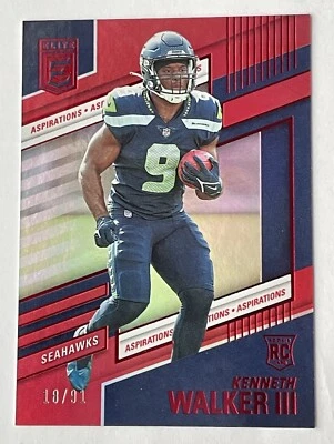 2022 Donruss Elite Kenneth Walker III Red Aspirations /91 Rookie #110 RC + Bonus - Image 1 of 3
