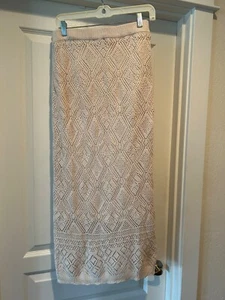 Freshman 1996 Midi Skirt Large Crochet Knit Cream Pull-On Straight Classic - Picture 1 of 3