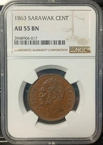 SARAWAK CENT 1863 NGC AU 55BN. - Picture 1 of 4