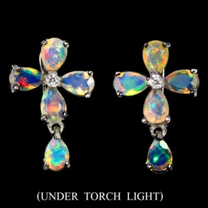 925 Sterling Silver Earrings Pear Fire Opal 6x4mm Simulated Cz Gemstone Jewelry - Picture 1 of 10