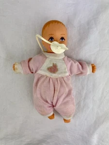 Vintage Galoob Baby Doll With Pacifier Pastel Pink Onsie Rabbit Lilac Eyes 1988 - Picture 1 of 13