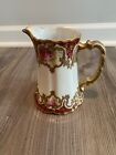 Antique Hand Painted Nippon Moriage Pitcher Gold Rose Scalloped Edges