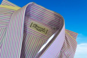 $695 Charvet Paris 16.5 / 42 Men's White Blue Long Sleeve Dress Shirt Large - Picture 1 of 12