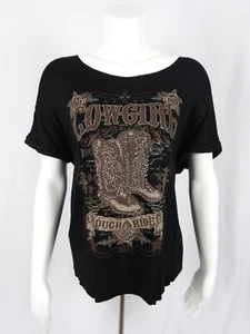 Womens Vocal Short Sleeve Black Laser Cut Out Shiney Cowgirl Boots Plus Size - Picture 1 of 4