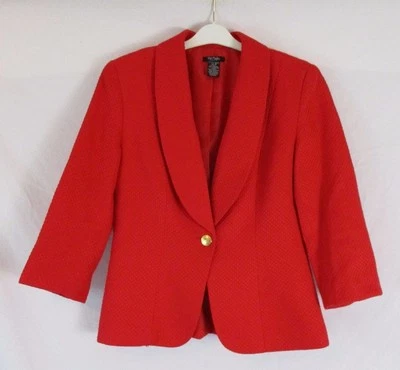 Chaqueta Blazer Bob Mackie Studio Mujer 8 Rojo Texturizado Botón Forrado Carrera EE329 Foto 1 de 3