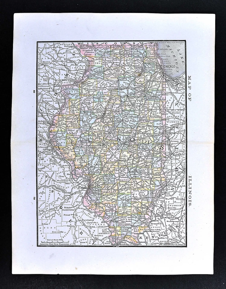 1884 Rand McNally Map - Illinois - Chicago Springfield Decatur Champaign Urbana - Image 1 of 1