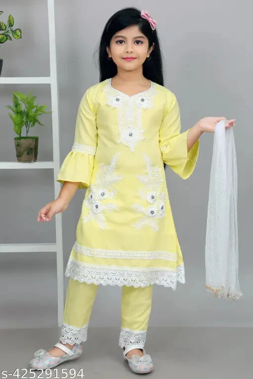 Этнический Курти комплект для девочек_костюм наборы девочек одежды комплект Kids девочек Churidar комплект - Изображение 1 из 4