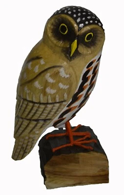 WOODEN OWL FOREST NIGHT HANDMADE Garden Statue Dockside Bird Art Sculpture Decoy - Image 1 of 3