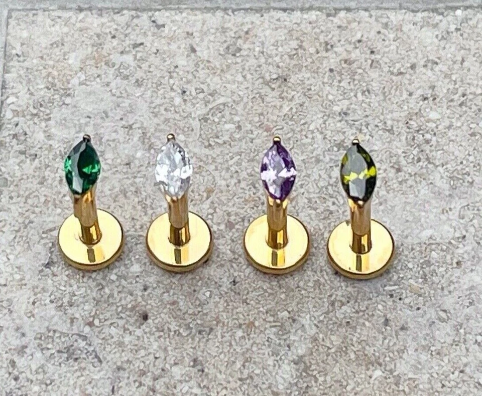 Pin de empuje sin rosca marquesa pequeña gema de circonio oro titanio diminuto Foto 1 de 1