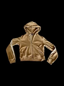 Hale Bob Y2K Velour Jacket Womens Small Hoodie Brown White zipper Pulley Missing - Picture 1 of 9