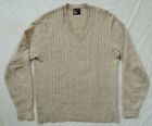 Wool Gray White Cable Knit V-Neck Pullover Sweater - Large Tall Mens Vintage Lt