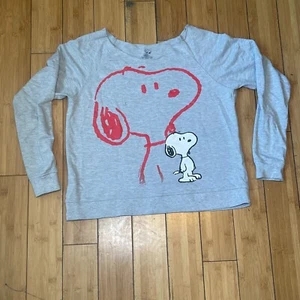 Peanuts Snoopy Cut Out Neck Long Sleeve Crop Top Light Sweater Woman Sz L - Picture 1 of 6