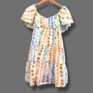 Zara Midi Dress Tiered Flutter Sleeves Girls 13/14 Floral White Lined Cottage - Picture 1 of 7