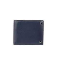 New Authentic Valentino Garavani Studded Logo Men Unisex Bifold Wallet Navy $490 - Picture 1 of 8