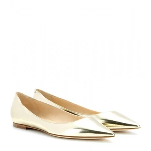 NEW Jimmy Choo "Alina" Mirror Metallic Gold Leather Flats IT40/US 9.5 - Picture 1 of 12