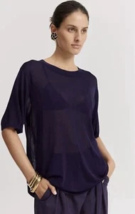 Country Road - Size L- Sheer Knit Tee in Eggplant Purple RRP $199 BNWT - Picture 1 of 8