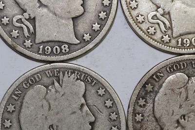 4-Barber 90% Silver Half Dollars 3-1908-O/1-1909-P (NUM8093) - Image 1 of 4