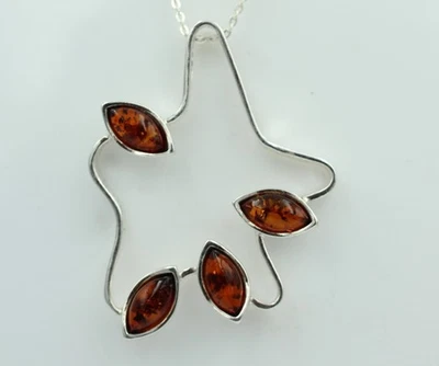 Moderno Ambra Design Rimorchio 925 Collier Collana Argento Bernsteinschmuck - Immagine 1 di 4