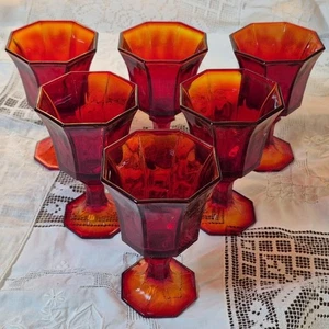 4 oz Wine or Juice Amberina Independance Glass Octagonal Ruby Goblet Stem - Picture 1 of 6