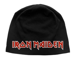 Iron Maiden Beanie Hat Cap Classic Vintage Band Logo Official Black Jersey Print - Picture 1 of 1