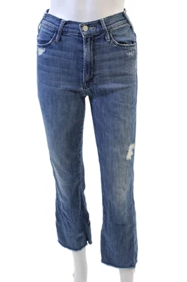 Mother Womens Cotton Distressed Detail Pocketed Skinny Jeans Blue Size 24 - Image 1 of 4