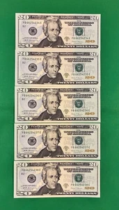 CRISP UNCIRCULATED TWENTY DOLLAR BILLS 2017A $20 SEQUENTIAL NOTES LOT of 5 $100 - Picture 1 of 7