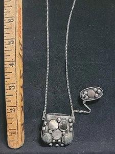 VTG OTTOMAN EMPIRE AGATE/SILVER PURSE PENDANT AND 18" CHAIN - Picture 1 of 2