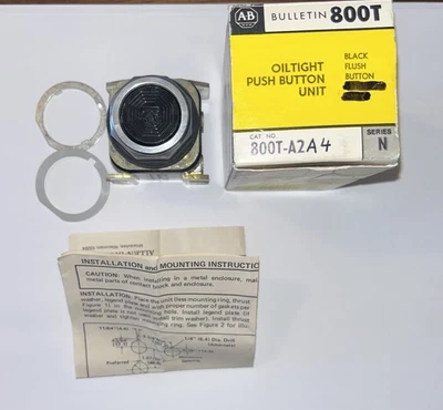 Allen Bradley 800T-A2A4 N Series Oiltight Push Button Unit Black Flush Button - Image 1 of 4