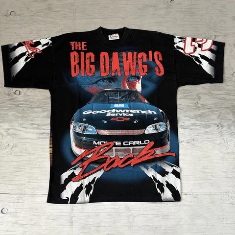 Vintage 90s Chase NASCAR Dale Earnhardt The Big Dawgs Back AOP Shirt Sz XL Cover