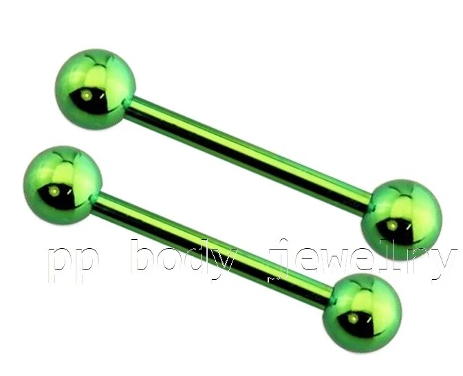 PAR 14G Anillo de pezón de acero quirúrgico anodizado y barra de anillo de lengua Foto 1 de 1