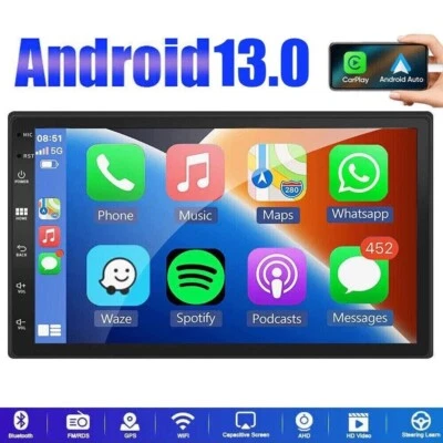 Android 14.0 Double DIN Touch 7" Car Stereo Radio WiFi Apple CarPlay GPS Navi - Image 1 of 4