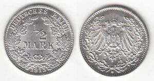 1/2 marki Cesarstwo IMPERIUM 1915 D srebro JÄGER 16 (31432