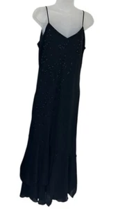 Maxi Vestido Claudia Cavalcante Mujer Negro Cuentas Sin Mangas Volantes Bruja Gótico - Imagen 1 de 9
