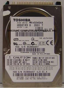 NEW MK4026GAX Toshiba HDD2193 40GB 2.5" 9.5MM IDE 44PIN Hard Drive NOS US Seller - Picture 1 of 1