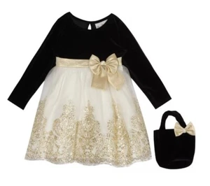 RARE EDITIONS Little Girl's 6 Velvet Embroidered Mesh Dress w/ Purse NWT $84 - Picture 1 of 10