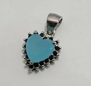 Natürlicher blauer Topas-Schwarz Wirbelsäulenedelstein 925 Sterlingsilber Herz Anhänger - Bild 1 von 4