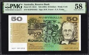 Australia 50 Fifty Dollars 47i R515 1994 Fraser Evans PMG58 Choice aUNC Banknote - Picture 1 of 2