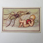 Near Mint 1912 Artist Signed A. Busi Postcard Spider &amp; Cherub 1 of 3 Different