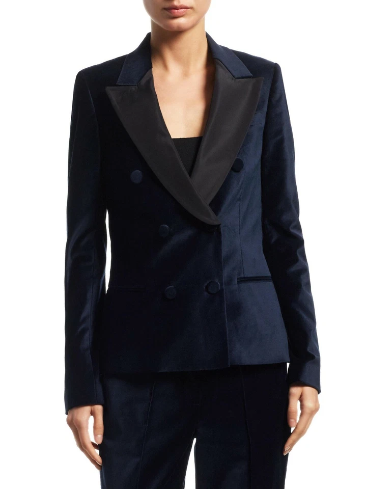 ALC Womens Velvet Navy Blue Stanton Blazer Double Breasted Two Button Size 4 - Image 1 of 4