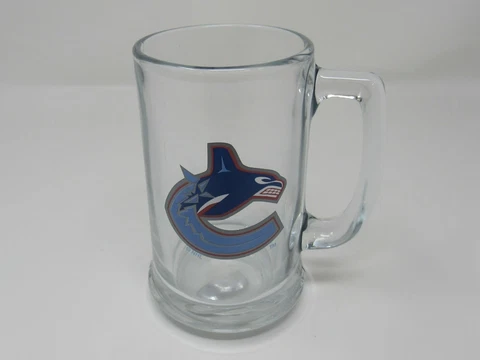 NHL Vintage Clear Beer Stein Mug Vancouver Canucks Glass Cover