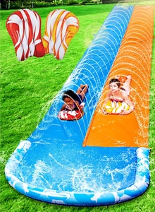 32,5Ft/990,6Cm Tobogán De Agua Doble Ultralargo, Tobogán Resistente Con Rociador - Imagen 1 de 12