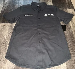 Airwalk Shirt Mens Gray Skater 90s Y2K Mechanic Button Up Retro Punk Rock Size S - Picture 1 of 6