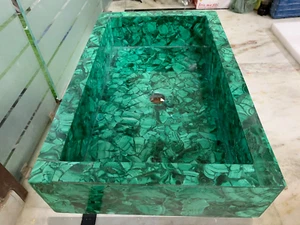 Exquisites Malachit Stein Waschbecken Handarbeit Luxus Badezimmer Waschbecken Interieur - Bild 1 von 8