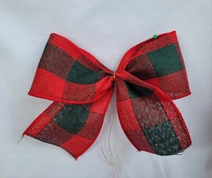 Set of 10 Handmade Christmas Tree Bows Package Red & Green Buffalo Check New - Picture 1 of 3