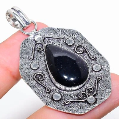 Colgante de joyería de plata de ley 925 con piedras preciosas hechas a mano de piedra solar púrpura 2,25" t487 Foto 1 de 4