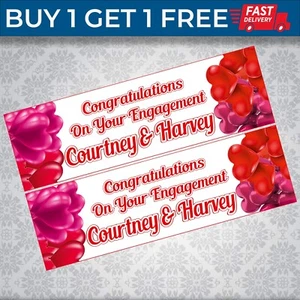 2x Personalised CONGRATULATION on Your Engagement Party Banner Decorations UK - Picture 1 of 7