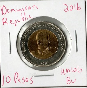 Moneda República Dominicana 10 Pesos 2016 KM106, bimetálica - Imagen 1 de 2