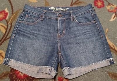 Womens Old Navy Jean Shorts The Sweetheart 2 Blue Denim Cut offs Raw Hem Cuffed - Image 1 of 4