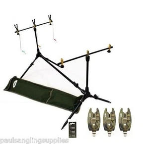 Carp Fishing Rod Pod 3 Rod + Camo Alarms Indicators + Rests - Picture 1 of 1